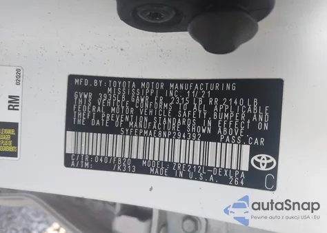 2022 Toyota Corolla Le из США, поврежденный, VIN 5YFEPMAE8NP294392